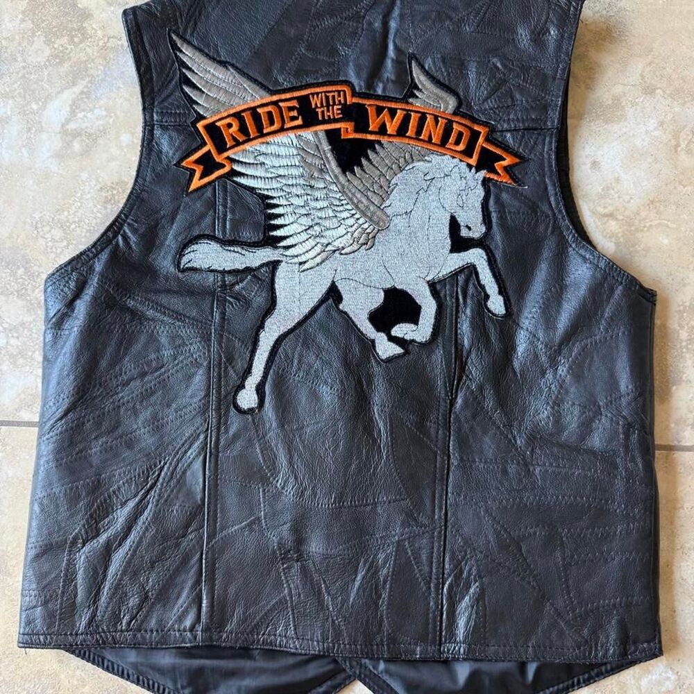 Vintage 1990s Patchwork Leather Biker Vest Rare Authentic Harley Pegasus Patch